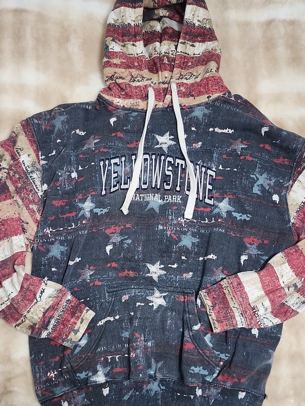 U.S. Vintage Yellowstone National Park Hoodie Americana Flag Print